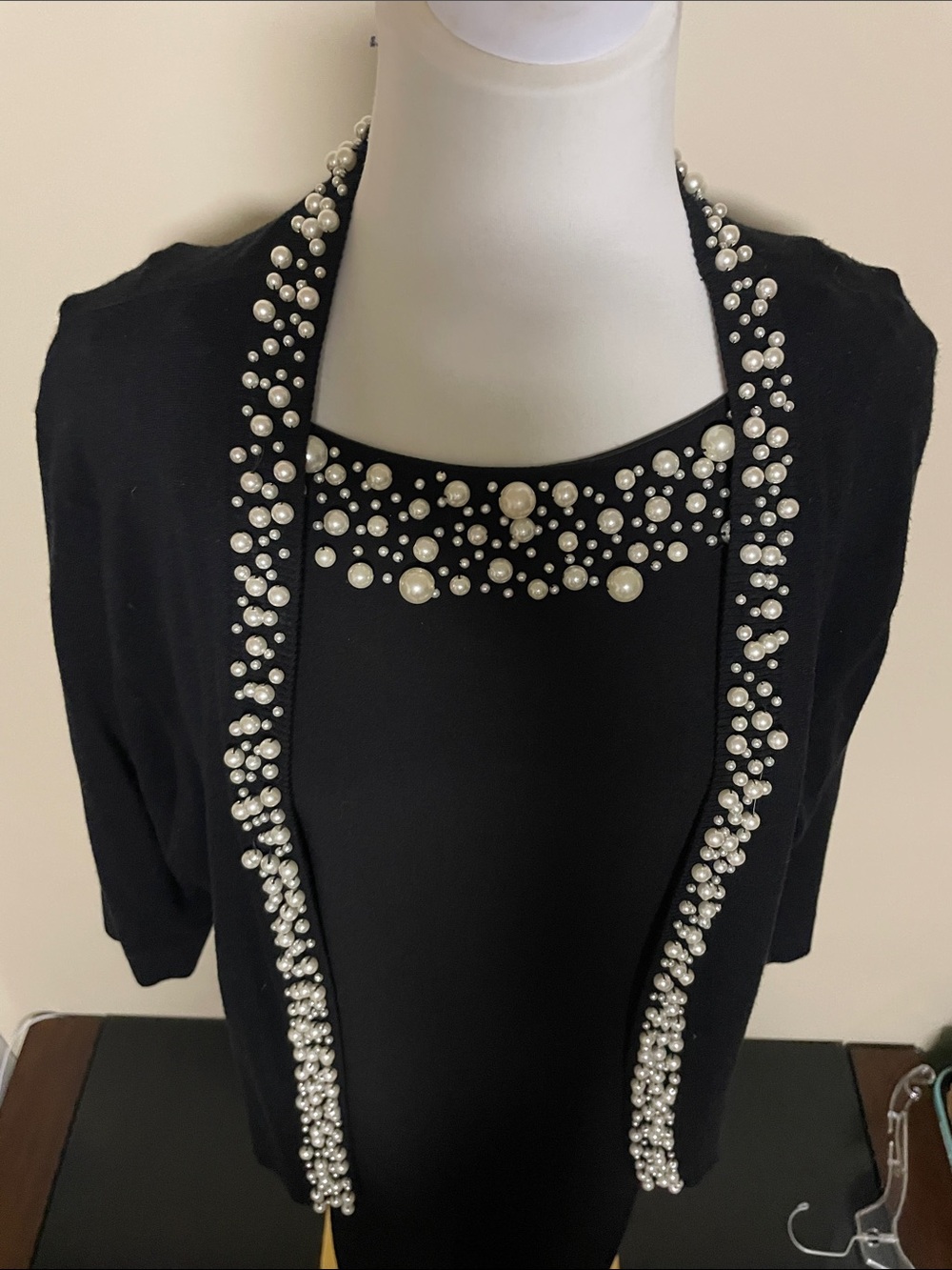 Calvin Klein Elegant Pearl-Trim sleeveless dress and sweater set | 22W | 2X - Picture 3 of 11